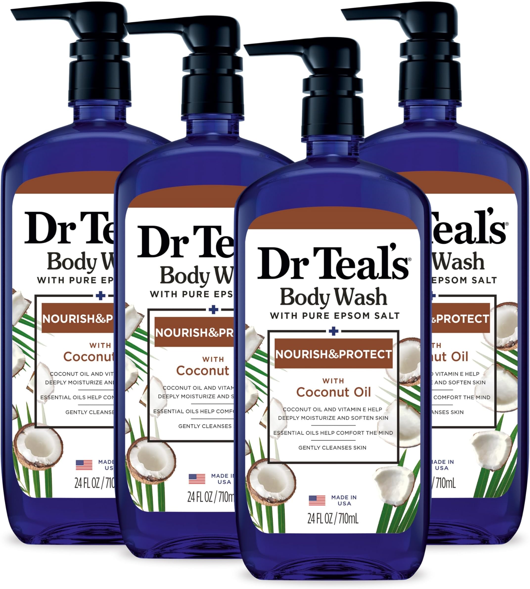 Dr Teal's Coconut Oil Body Wash, 4 Pack, 24 Fl Oz Each
