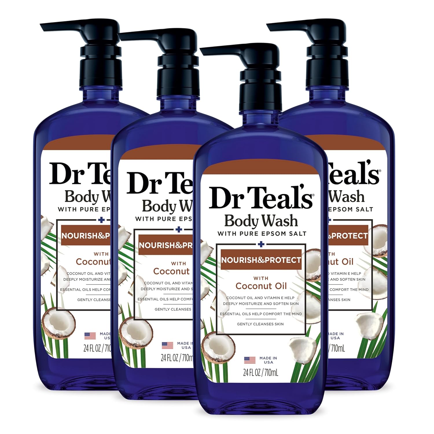 Vaseline Body Butter and Dr Teal's Body Wash with Pure Epsom Salt, with Coconut Oil, 24 fl oz (Pack of 4)