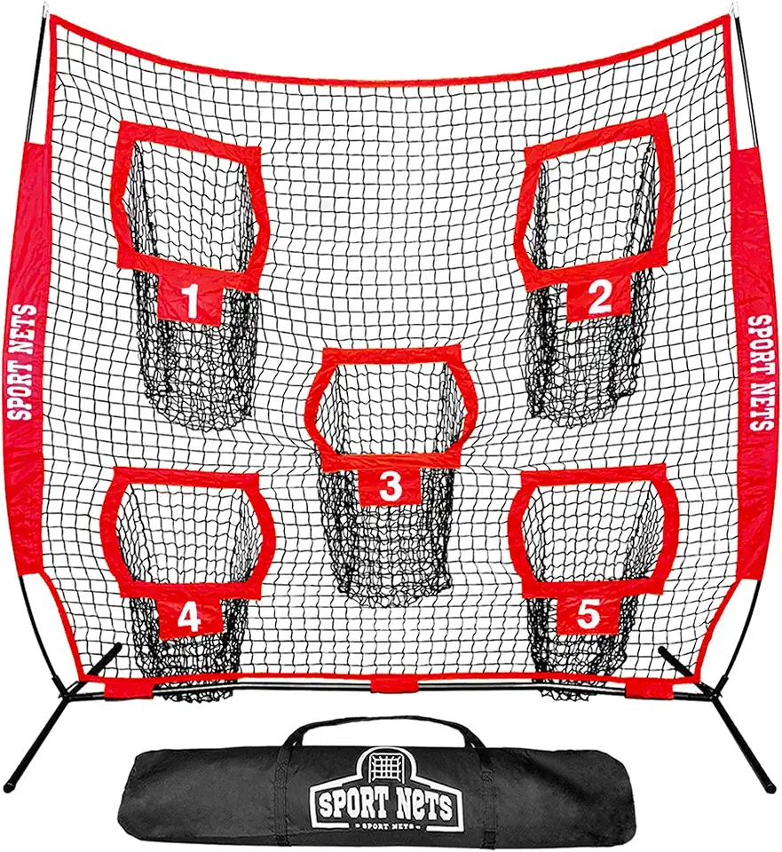 Hit Run Steal Heavy Duty Football Throwing Net, Portable 5 Target Practice for Easy Setup for Efficient Quarterback Workouts, 7 x 7 Feet