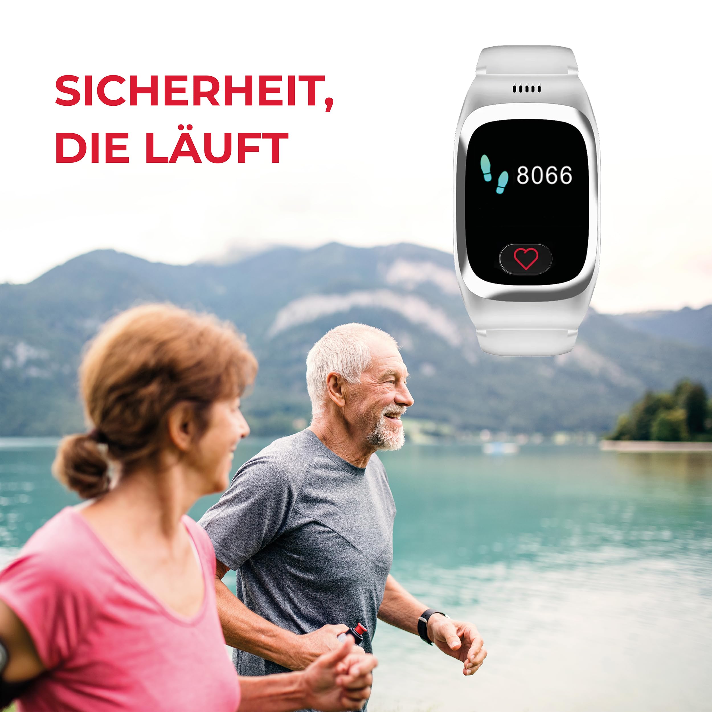 James B8 Notruf- & Sicherheitsuhr für Senioren (Weiss) mit GPS, Sturzerkennung, SOS-Knopf, Pulsmessung & Gesundheitsfunktionen, Familien-App, lauter Alarm, inkl. SIM-Karte & 2 Gratis-Monate Tarif