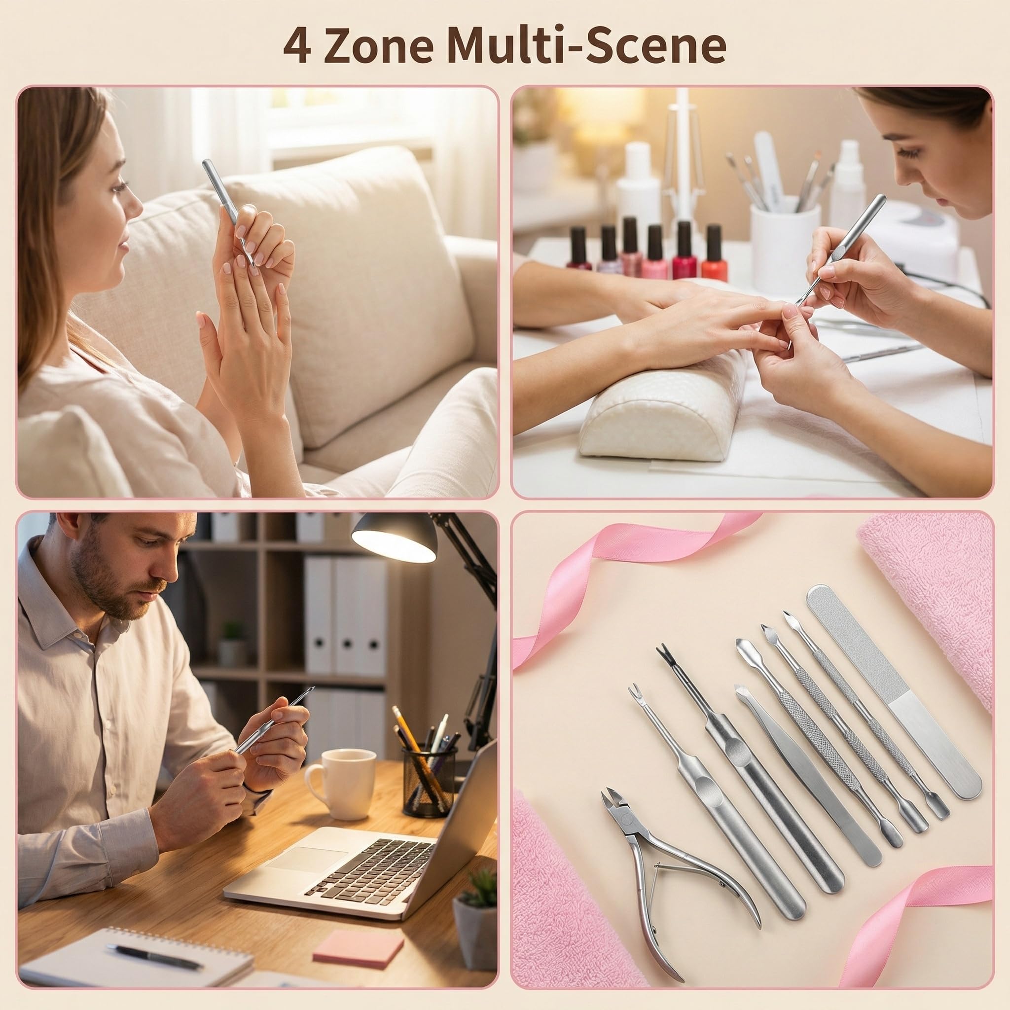 Empujador de cutículas profesional de acero inoxidable. Herramienta de manicura para adultos