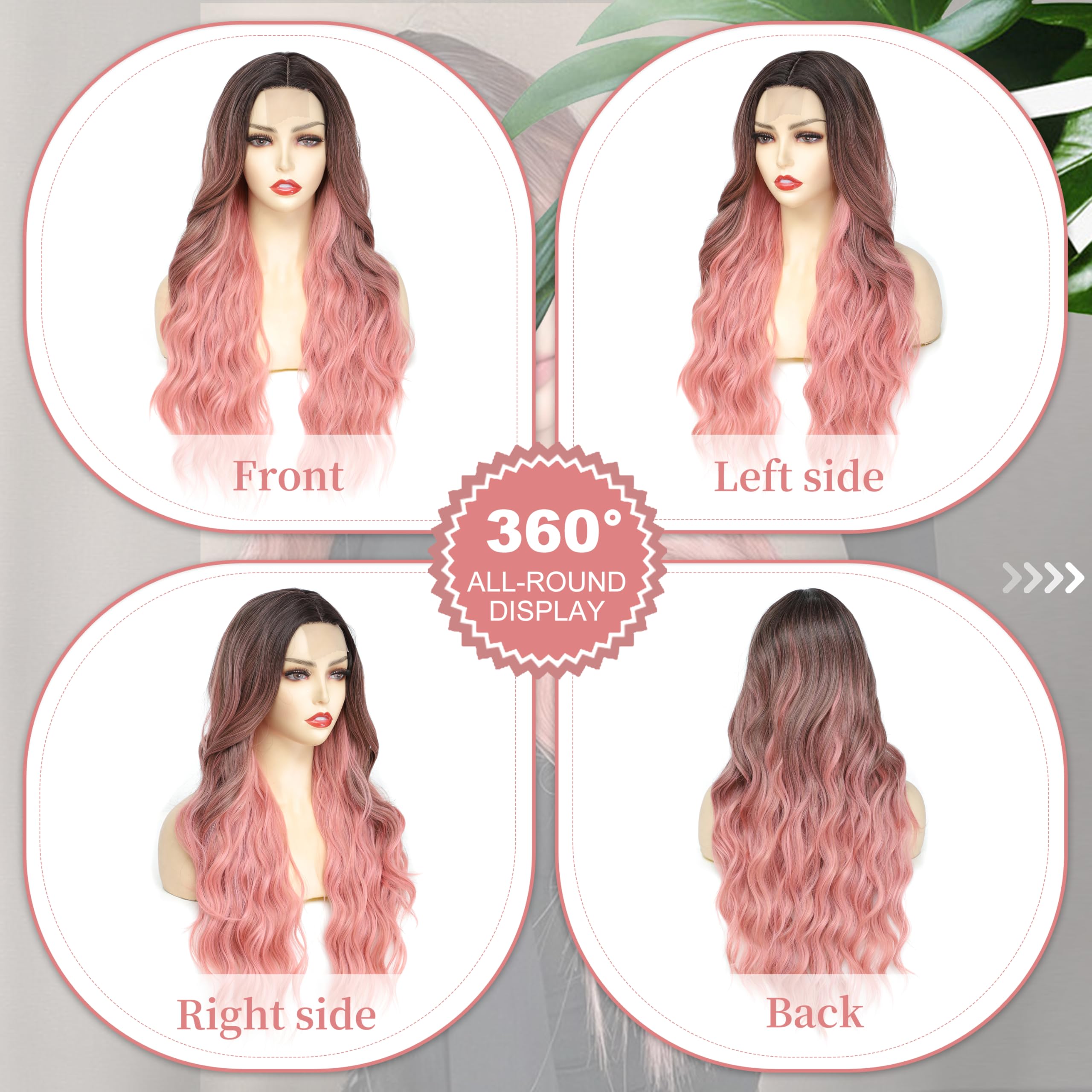 BUPPLER Cosplay Long Ombre Pink Wig 26 Inch Middle Part Synthetic Wig Realistic Gifts Party Wigs for Women Daily Use Colorful Wigs (Ombre Pink) - Image 3