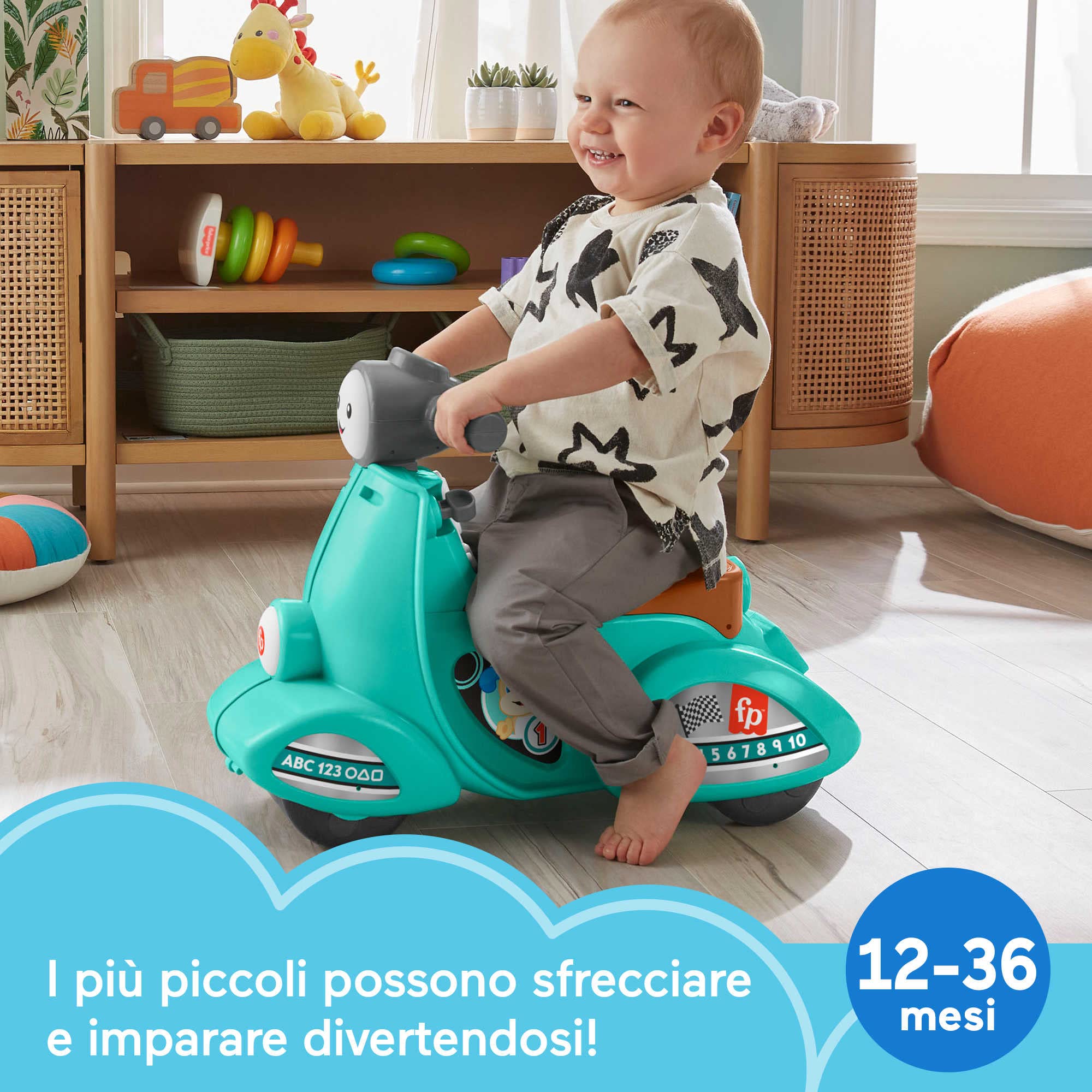 Fisher-Price - Ridi & Impara Smart Stages, Scooter Giocattolo cavalcabile per i Primi Passi, contenuti didattici per Gioco di finzione, Versione multilingue, Giocattolo per Bambini 12+ Mesi, HMV76