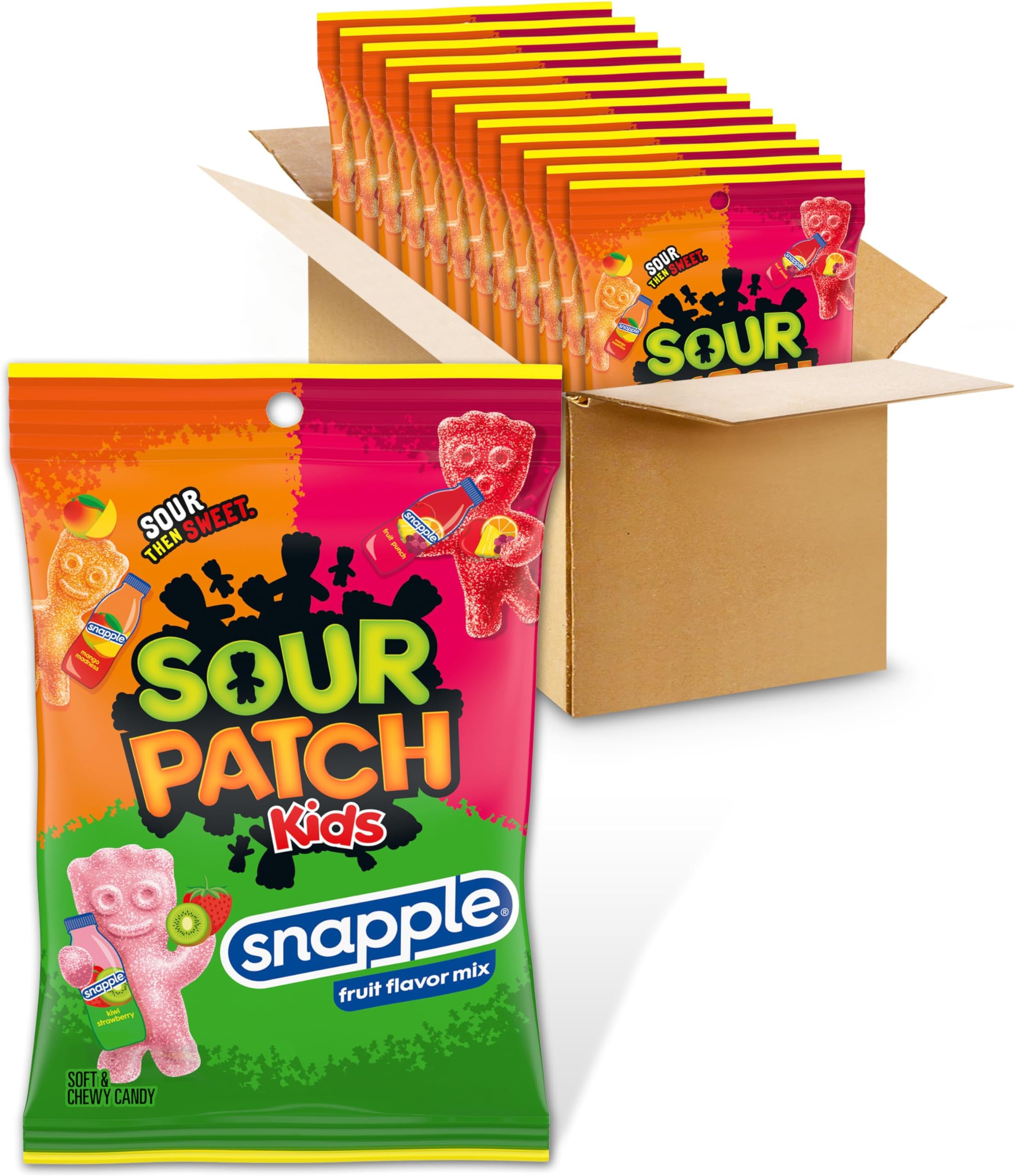 SOUR PATCH KIDS Snapple Soft & Chewy Candy, Bulk Candy, 12-8.02 oz Bags