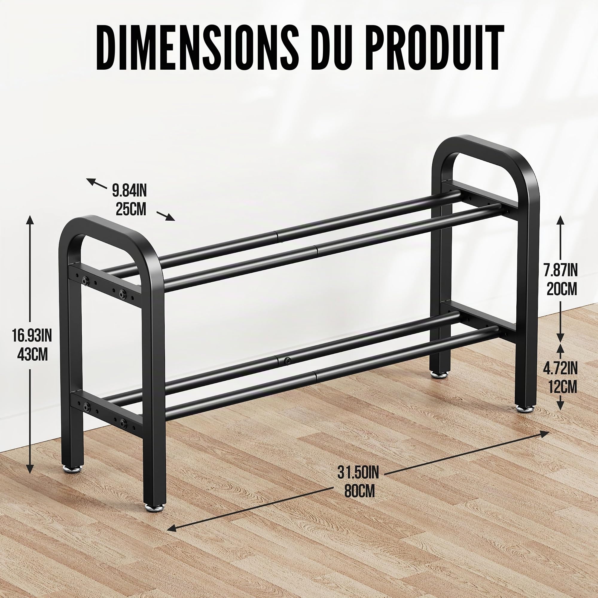 Support d'haltères à 2 niveaux, support de poids pour salle de sport à domicile, capacité de 136 kg