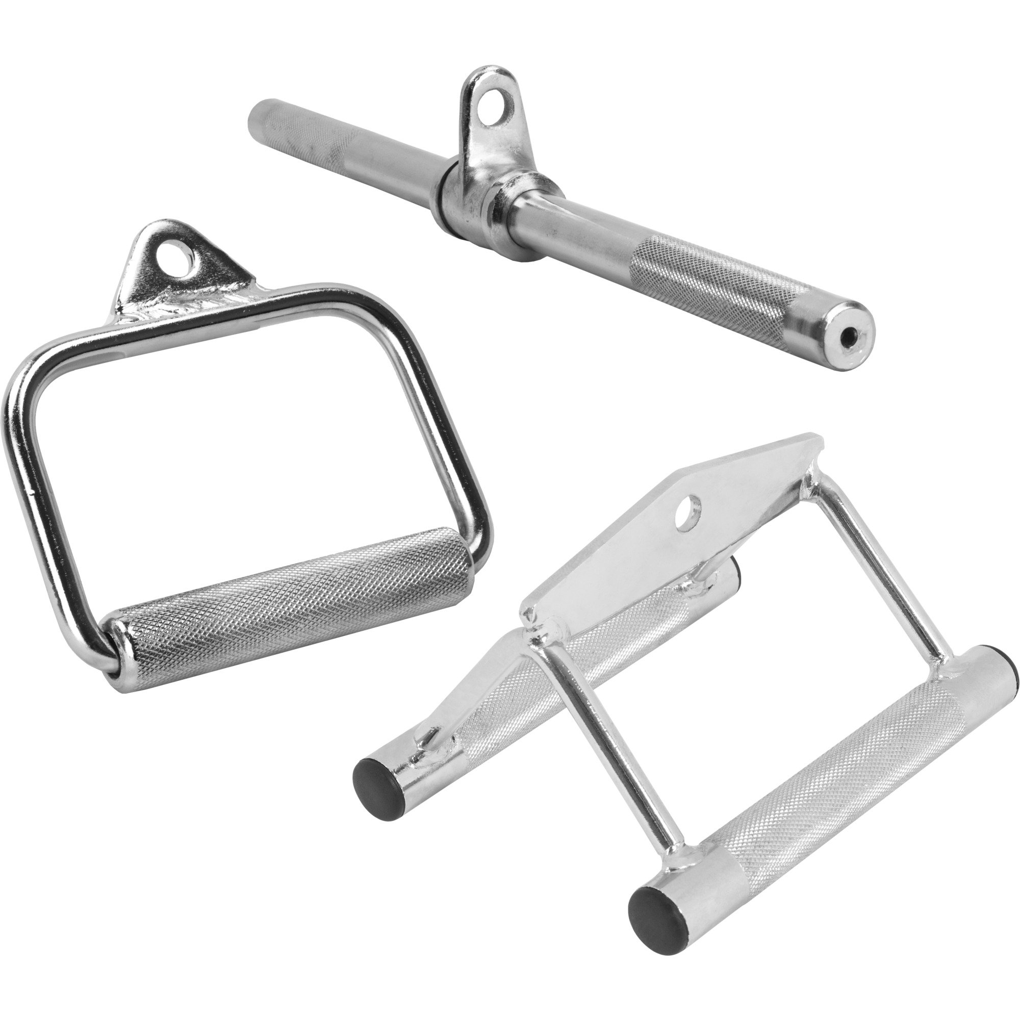 GORILLA SPORTS® Kabelzuggriff-Set mit Einhand-, Ruder- und Trizepsgriff | Verchromte, gerändelte Griffe aus massivem Stahl, 2,5 cm, bis 200 kg, für Bizeps, Trizeps, Rücken und Oberkörpertraining