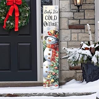 Baby It's Cold Outside Wooden Porch Sign Winter Snowman Vertical Welcome Sign Christmas Front Door Decorations for Home Outdoor Yard Party Decor