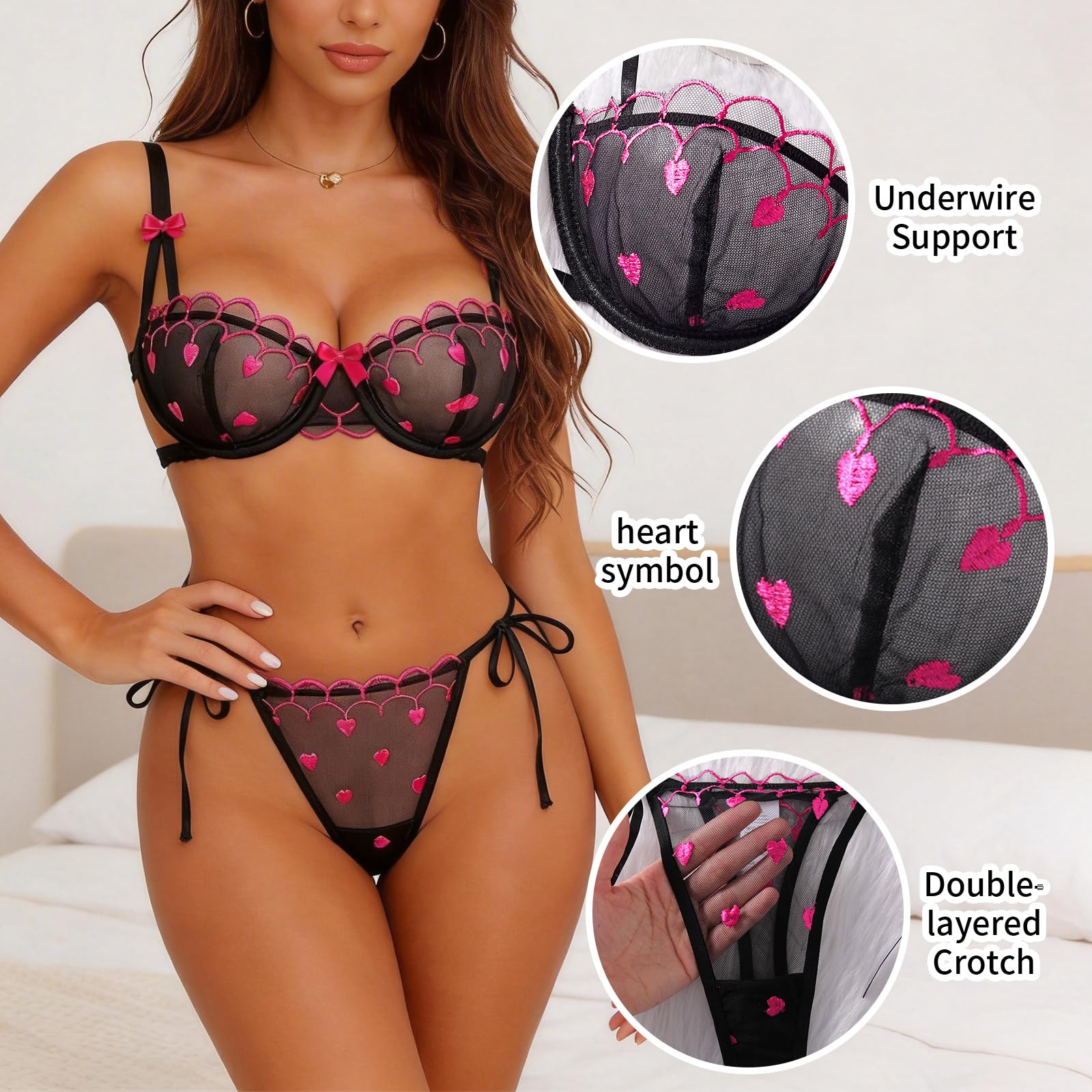 Lingerie Sexy pour Femme avec Soutien-Gorge Transparent et Culotte pour Femme Lingerie Sexy avec Bretelles réglables