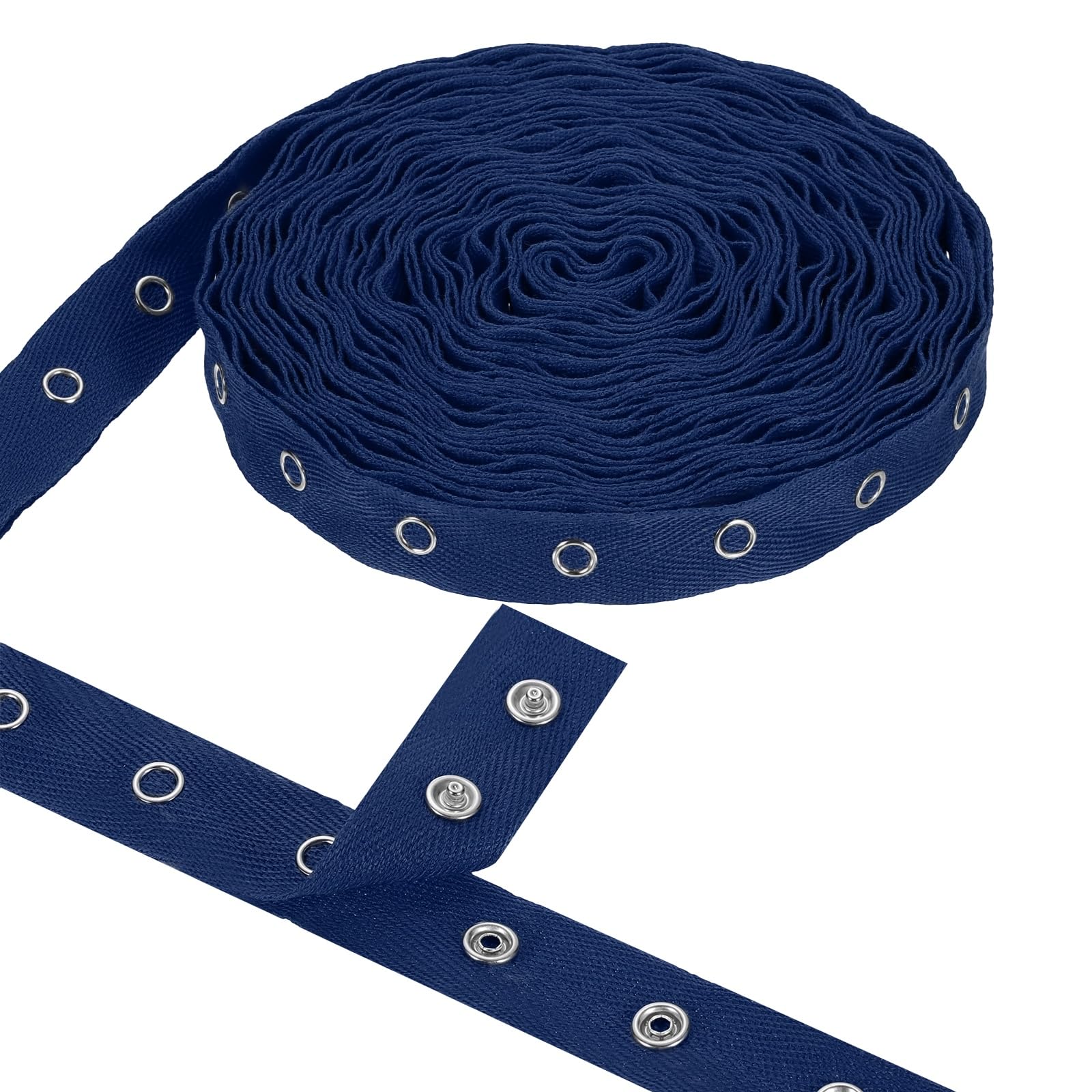 sourcing map 6 Yards Metal Snap Tape for Sewing Snap Buttons for Clothes, Metal Button Tape Ribbon for Clothes, Cotton Snap Trim Fastener for DIY Crafts, 0.78" Width,Dark Blue