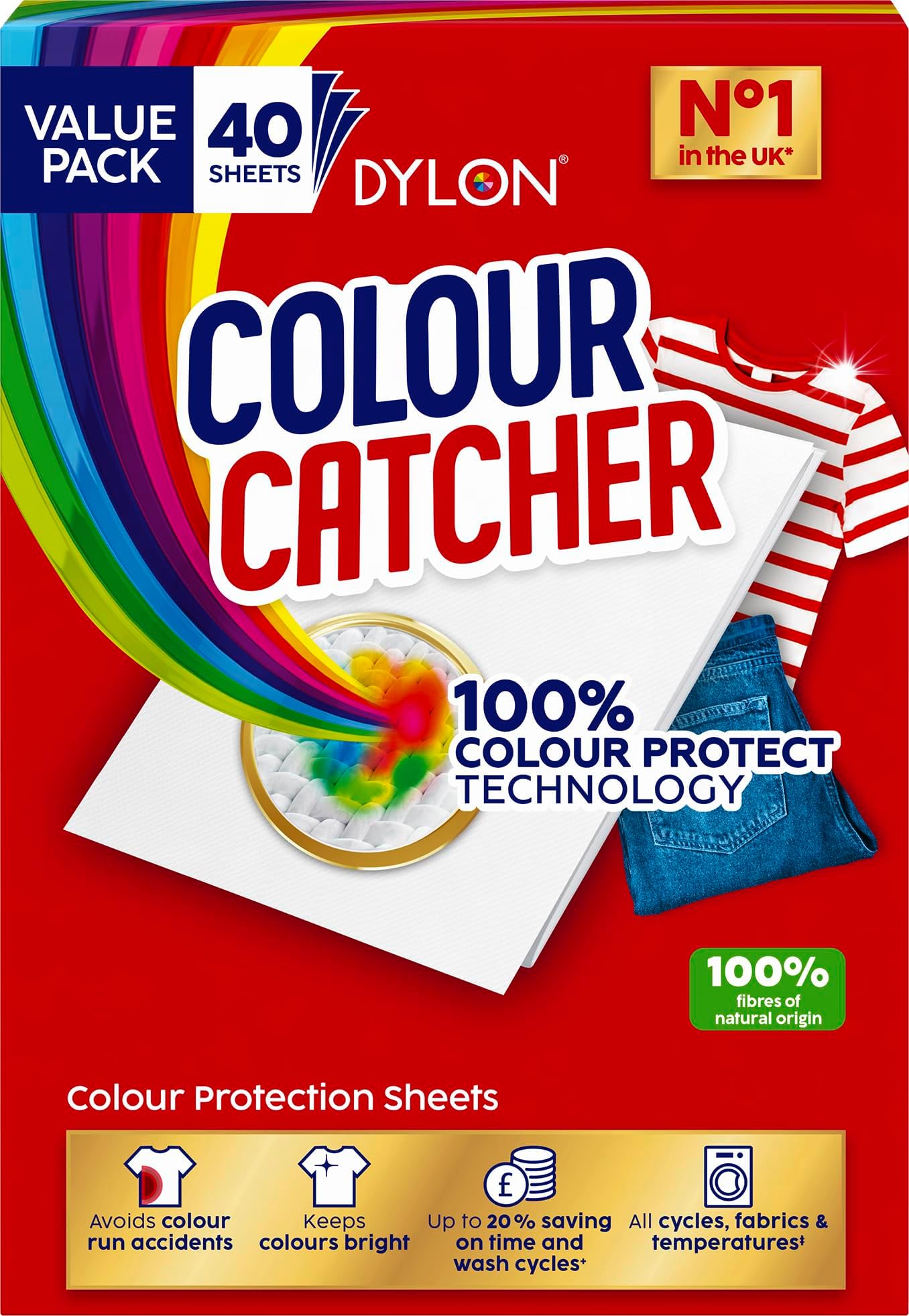 Colour Catcher Complete Action+ Laundry Sheets, Helps to Prevent Colour Run and Protects Brightness – 40 Sheets