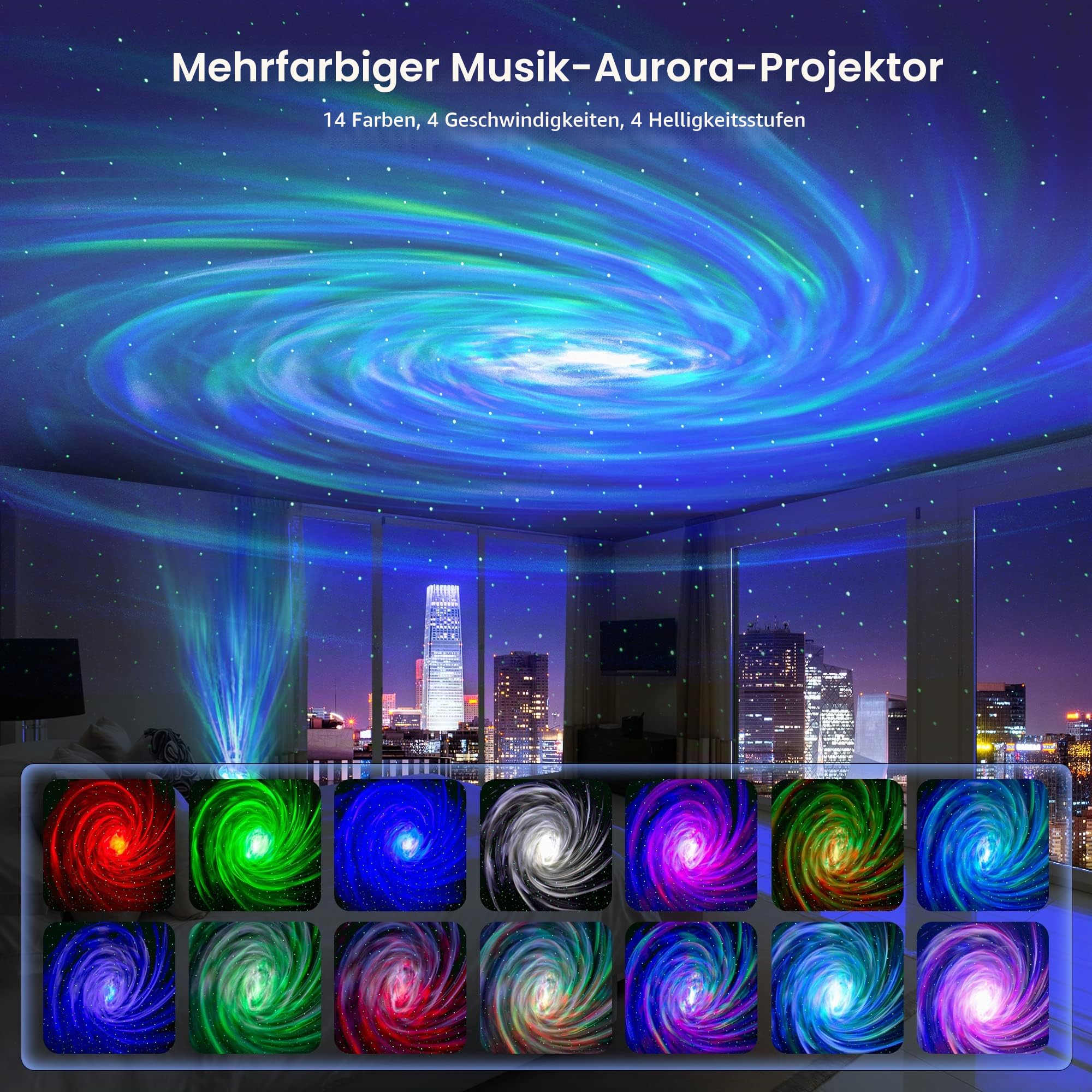 Sternenhimmel Projektor - Nachtlicht Sternenhimmel Galaxy Projector mit Fernbedienung, Timer & Bluetooth-Lautsprecher, Aurora Projektor Sternenlicht Projektor zum Deko Schlafzimmer