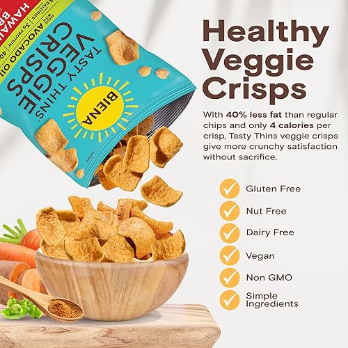 Miniatura 5 de BIENA Tasty Thins Veggie Crisps - BBQ hawaiana, paquete de 4, bolsas de 4 onzas, garbanzos y verduras, veganas, sin gluten, sin lácteos, sin OMG,