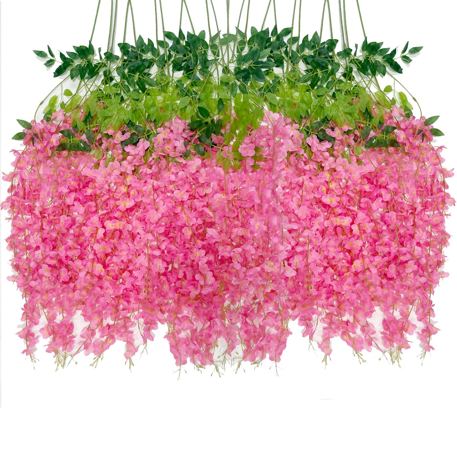 WONICE Artificial Italian Ruscus Green Stems（20pcs） and Wisteria Hanging Flowers （36pcs）