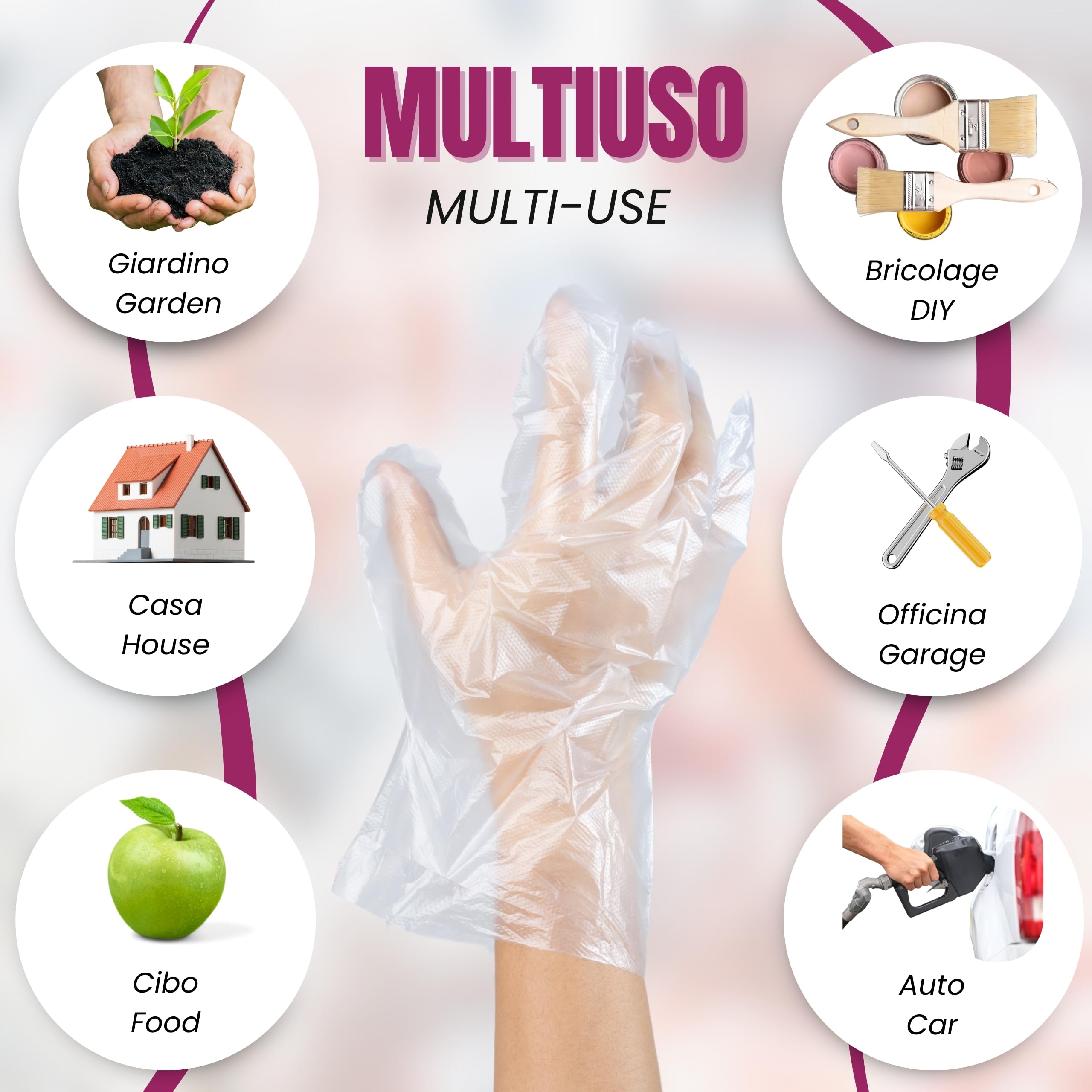 Bottari Guanti Monouso in HDPE Senza Polvere, Resistenti per Pulizia, Alimenti, Giardinaggio, Bricolage e Casa