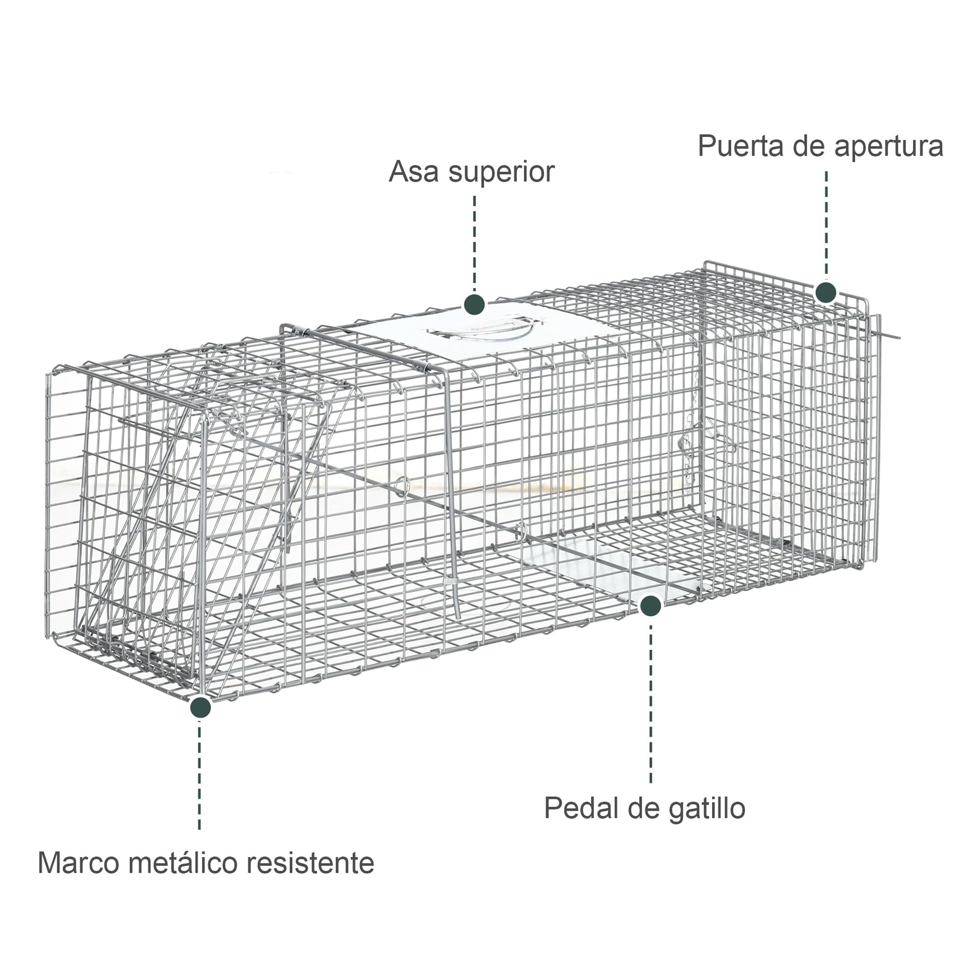Outsunny Trampa para Animales Vivos Plegable 93x31x34,5 cm Jaula de Captura de Alambre con Puerta y Asa para Conejos Ratas Roedores Plata