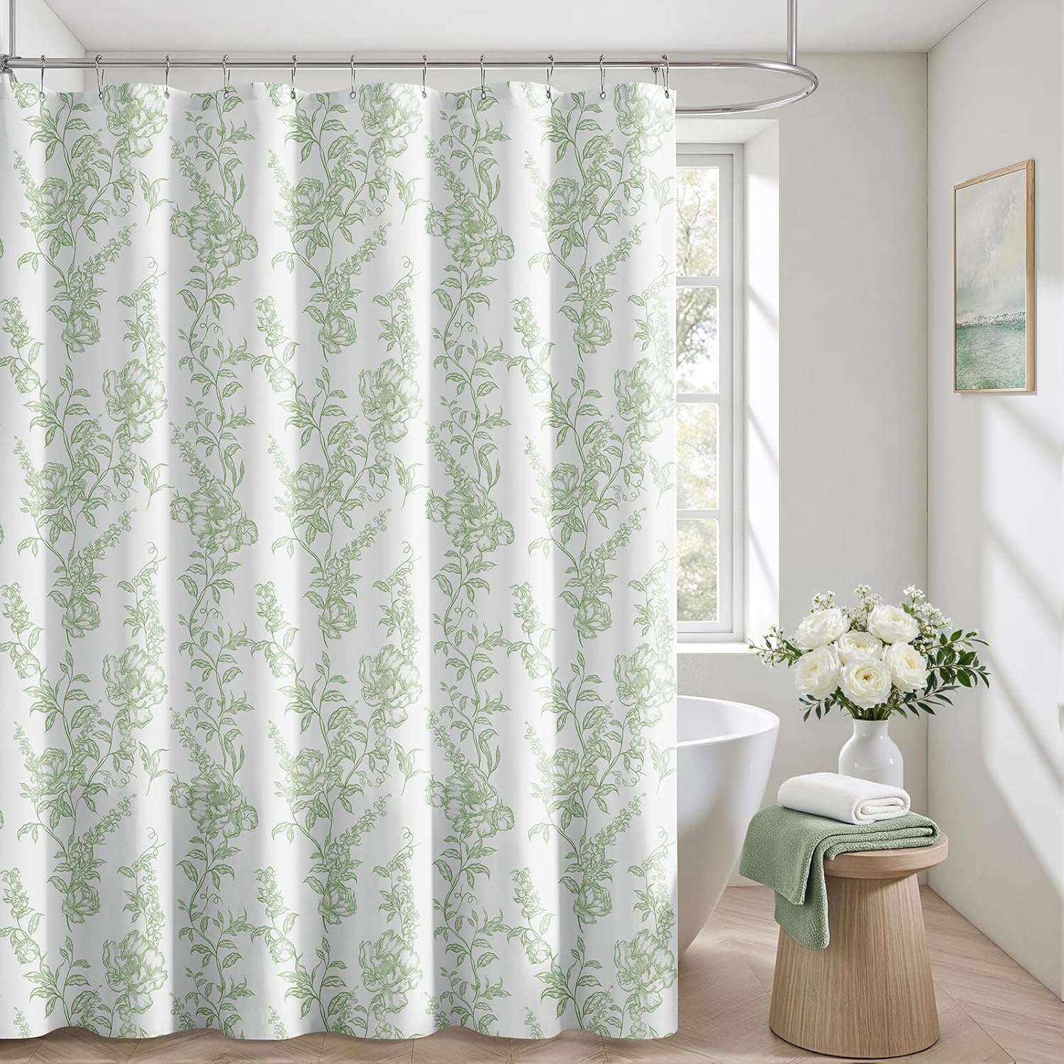 HOMEIDEAS Blue and White Floral Shower Curtain 72x84 Inch, Modern Extra Long Shower Curtains for Bathroom with Hooks, Waterproof Fabric, SPA Bathroom Decor