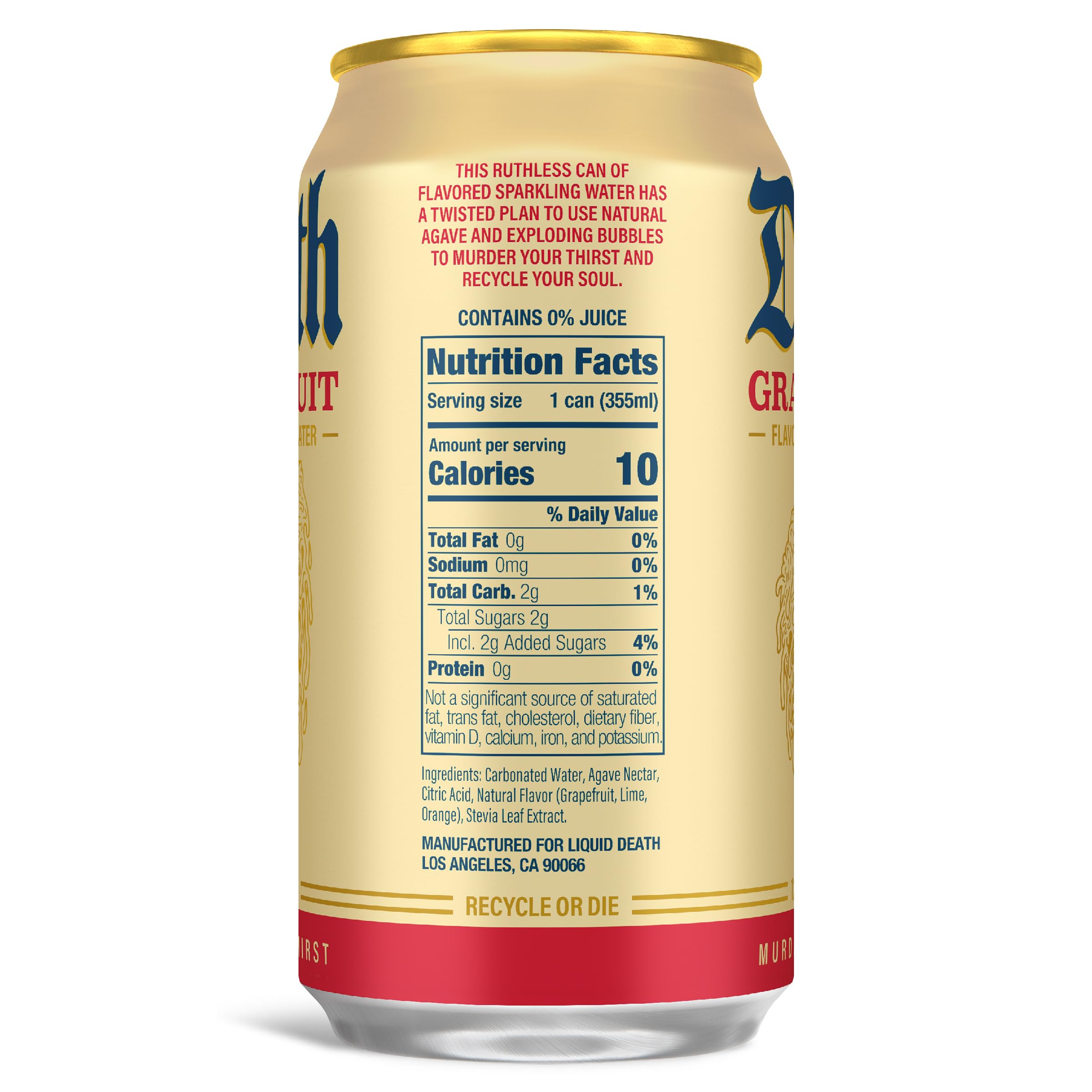 Liquid Death Soda-Flavored Sparkling Water - Doctor Death (Cherry, Cream, Spice), Less Sugar*, Huge Flavor, No Caffeine, No Artificial Sweeteners, 12 Fl Oz (Pack of 12): Grave Fruit 12 Fl Oz (Pack of 12)