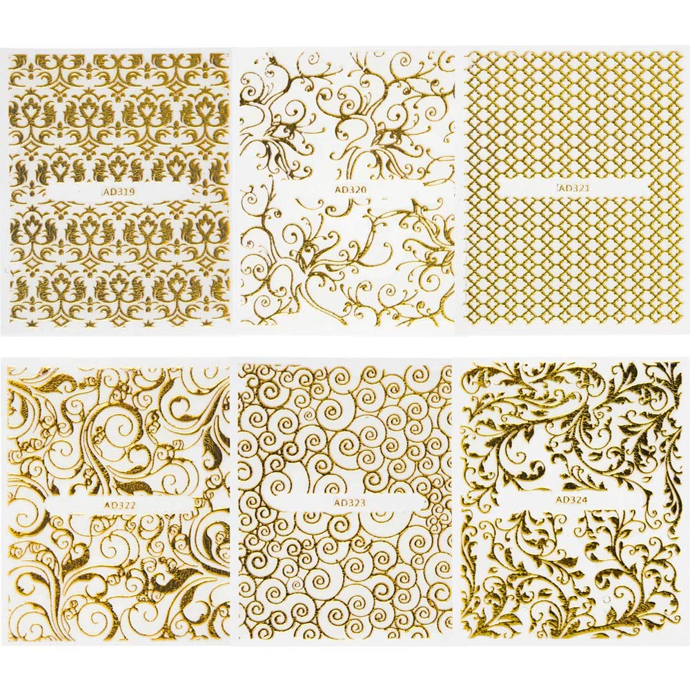 20 Hojas de Pegatinas 3D Doradas para decoración de uñas, calcomanías Huecas, diseños Mixtos, Adhesivos, Puntas de Flores para uñas, Decoraciones, Accesorio de salón, LAAD301-326