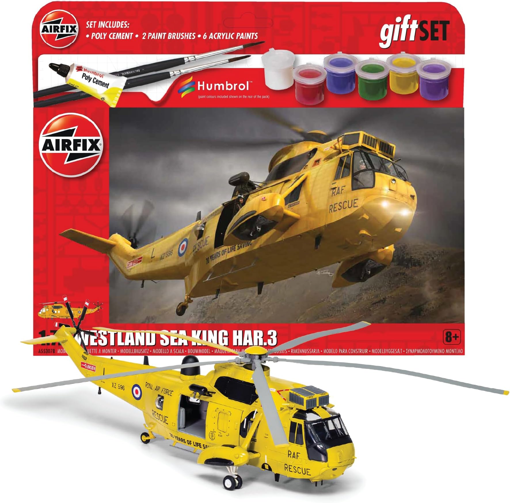 Airfix Starter Gift Set Westland Sea King HAR.3 1:72 Military Helicopter Plastic Model Kit A55307B, Yellow