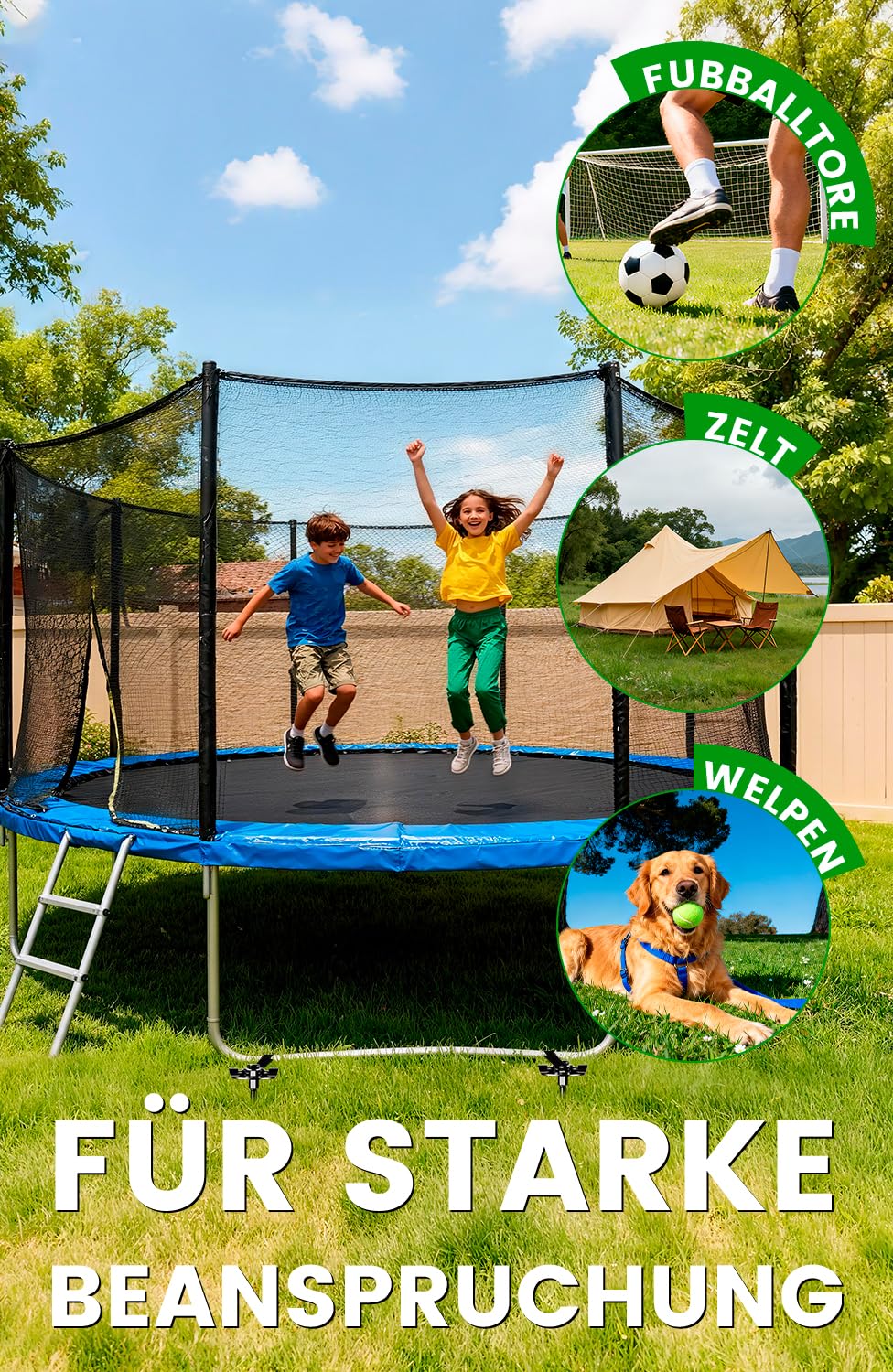 Erdanker Schwerlast 4 Pack (65cm)– Trampolin Erdanker für Garten, Schuppen & Schaukel, Spiral Bodenanker mit versteckter Öse, Rasenmäherfreundlich, Montage mit Bohrmaschine oder T-Griff, Sturmfest