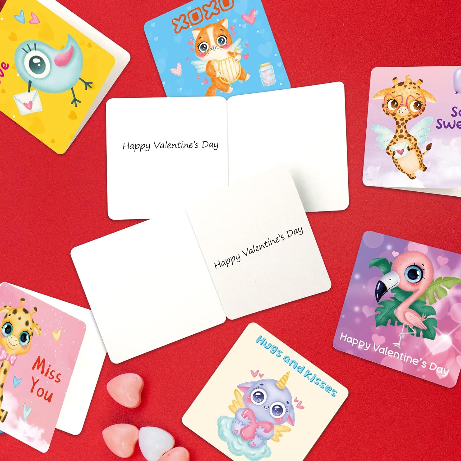 ceiba tree Mini Valentines Day Cards Assortment Bulk 3 x 3Inch Small Happy Valentine's Day Greeting Cards with Envelopes Lunch Notes for Kids Classroom School Exchange - Image 4