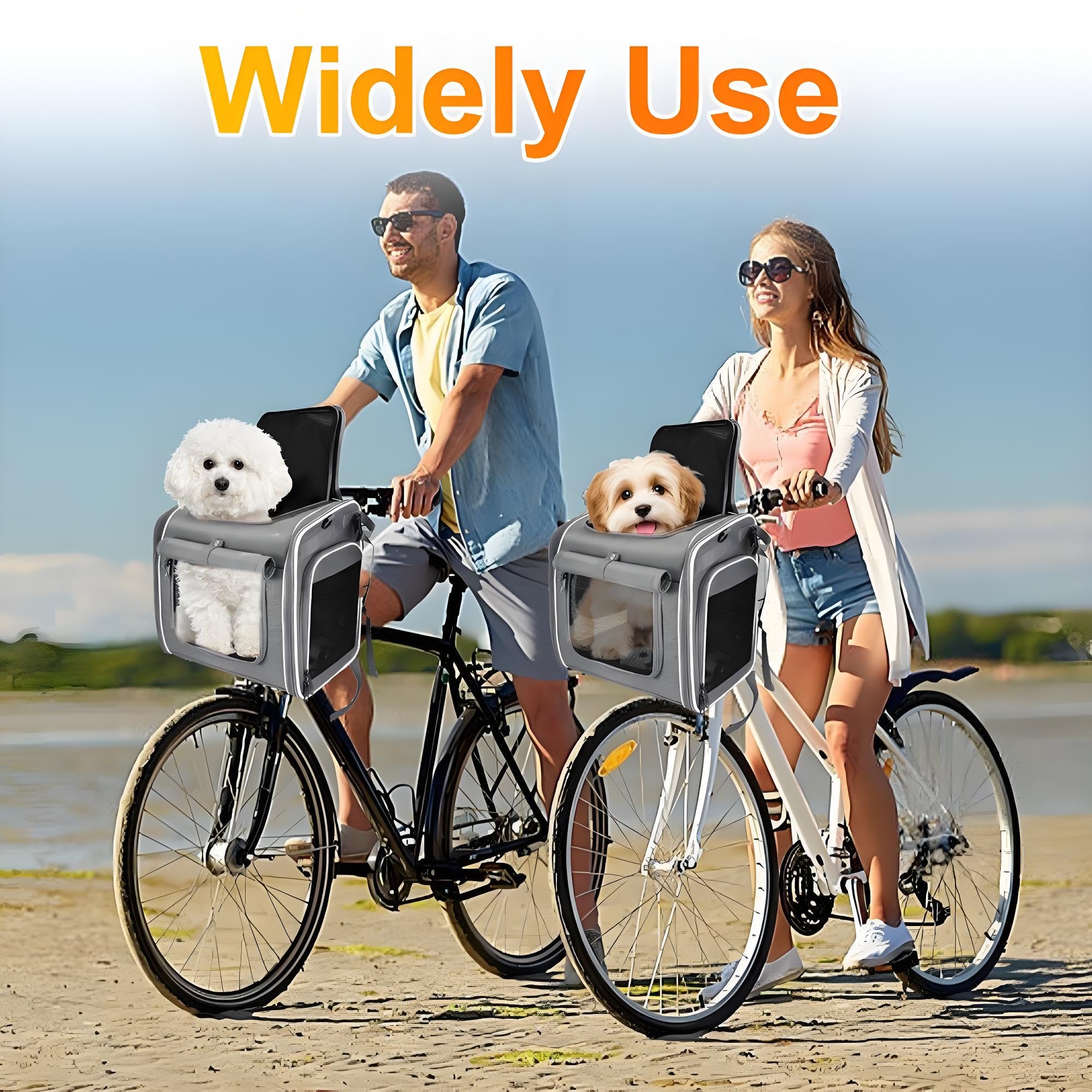 Cesta para Bicicleta Delantera para Perros y Gatos hasta 8KG,Cesta Bicicleta Delantera Perro 4 en 1 Cesta para Perros para Bicicleta, Plegable con 4 Puertas Abiertas, 4 Ventanas de Malla para Gatos