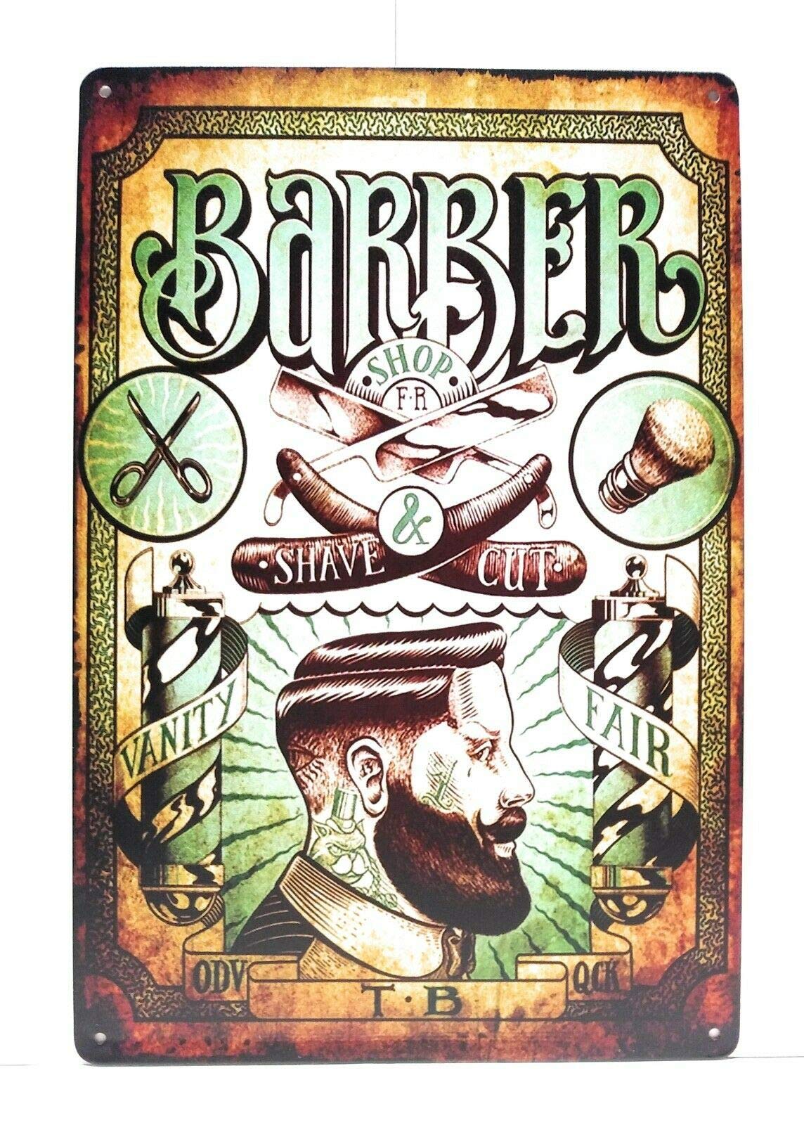 Barber Shop Shave and Cut Vintage Barber Shop Vintage Metal Tin Sign, Barber Shop Wall Art Decoration Poster, Used for Home Bar Party Restaurant Cafe Outdoor 8x12inch