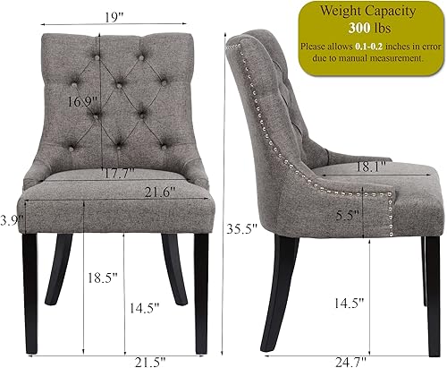 Miniatura 3 de asunflower Juego de 2 sillas de comedor tapizadas capitonadas de tela con patas de madera negra sillas laterales modernas para comedor sala de estar