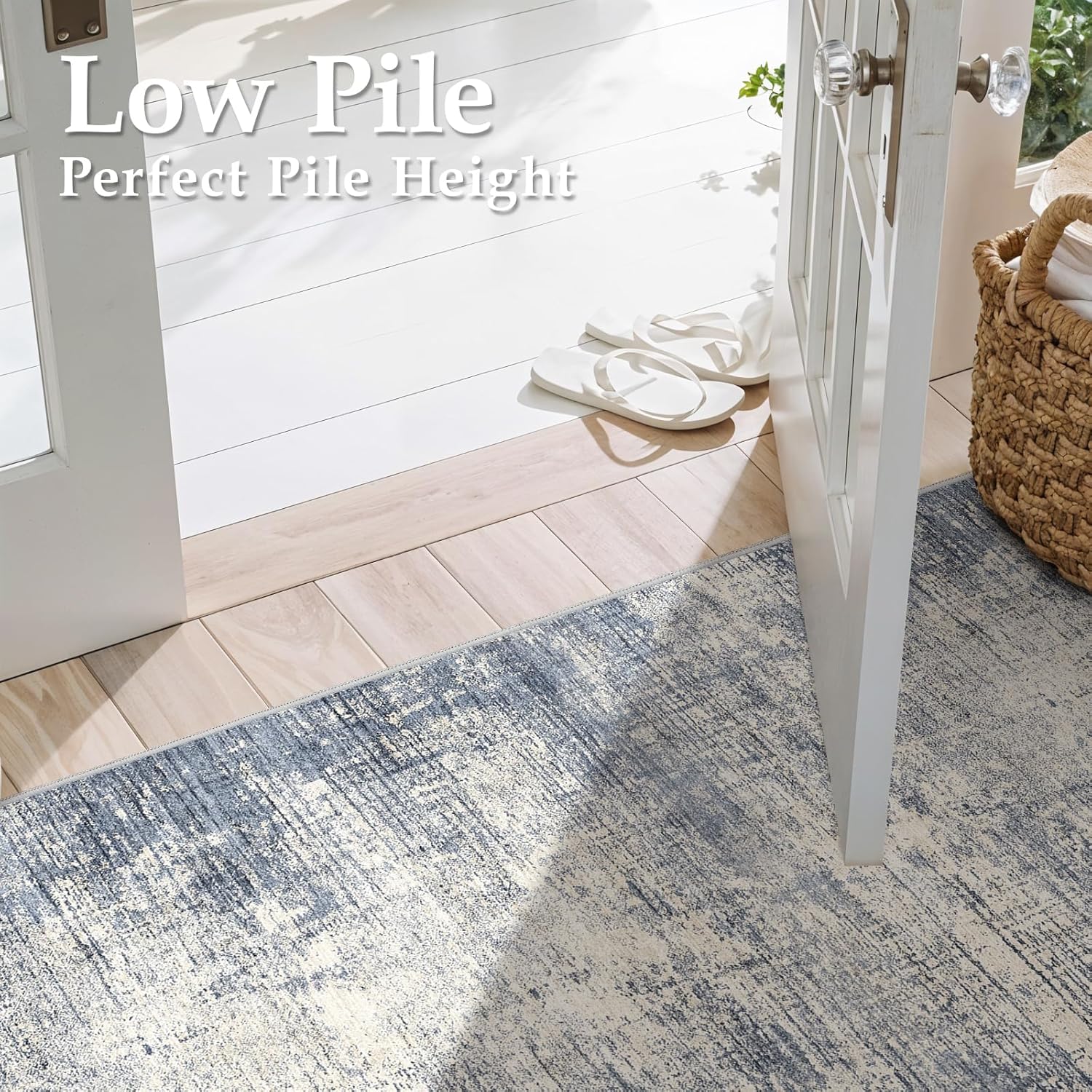 3x6 Kitchen Washable Runner Rug - Non-Slip Hallway Rugs with Rubber Backing Abstract Neutral Low-Pile Carpet Runners for Laundry Room Home Decor Bedroom Bathroom Entryway (Blue Gray,3x6)