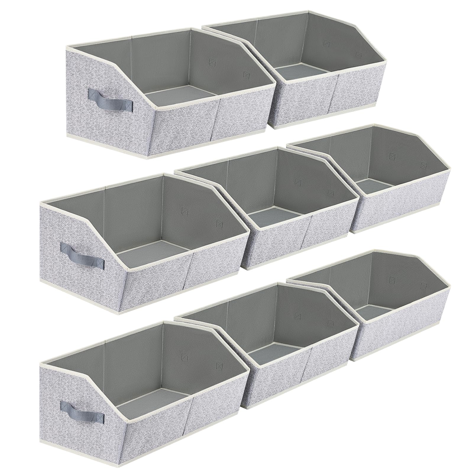 Homsorout Trapezoid Bins for Organization - 8 Pack Storage Cubes, Decorative Fabric Organizer Bins, Large Baskets for Storage, Linen Storage Organizer for Clothes, Books, Home, Light Gray