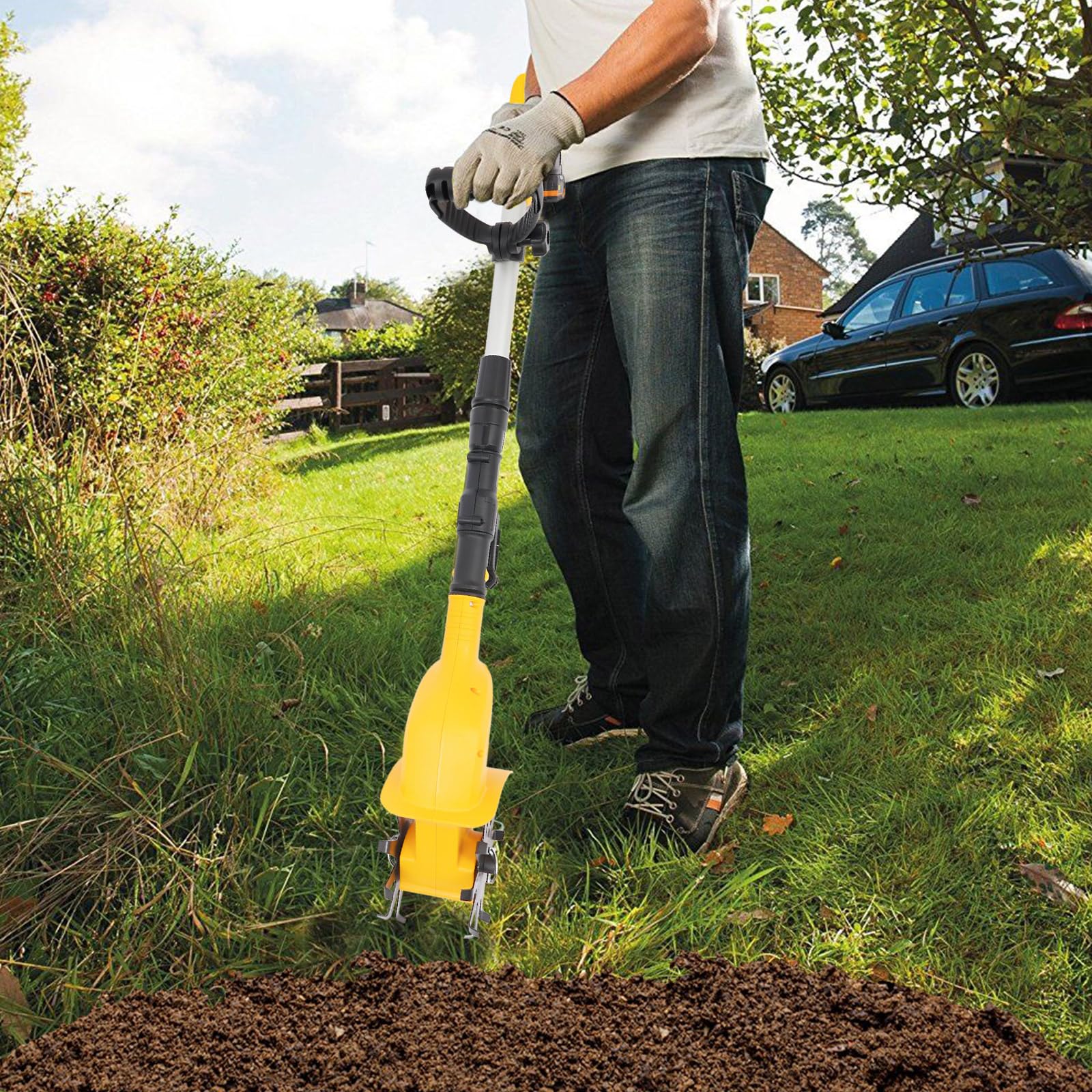 Mini motoazada con batería de 20 V (2,0 Ah), fresadora de jardín inalámbrica con profundidad de trabajo de 25 cm y motor de cobre, ancho de trabajo de 10 cm, azada para bancales y jardín