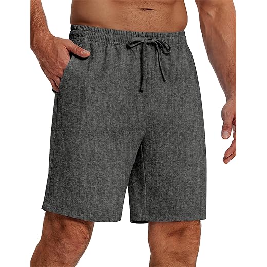 COOFANDY Shorts masculinos casuais verão praia cintura elástica shorts leves com cordão de linho