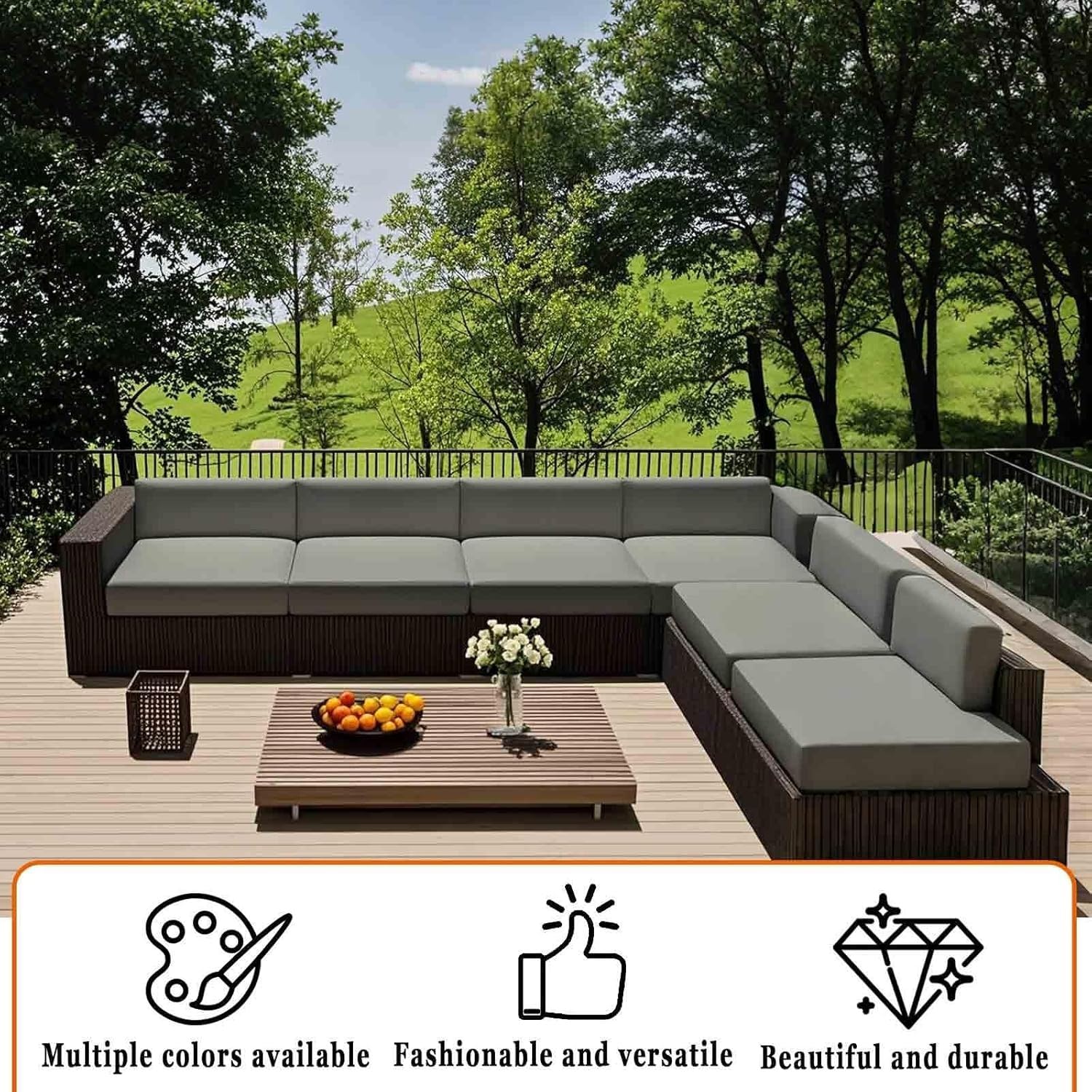 Pack de 4 Funda de Cojín de Asiento Sofá Exterior Impermeables 50x50 60x60 150x45 Cubierta de Cojines de Asiento Patio，para Interior, Exterior，Silla，Jardin，Muebles de Ratán(Color 23,60x55x10cm)