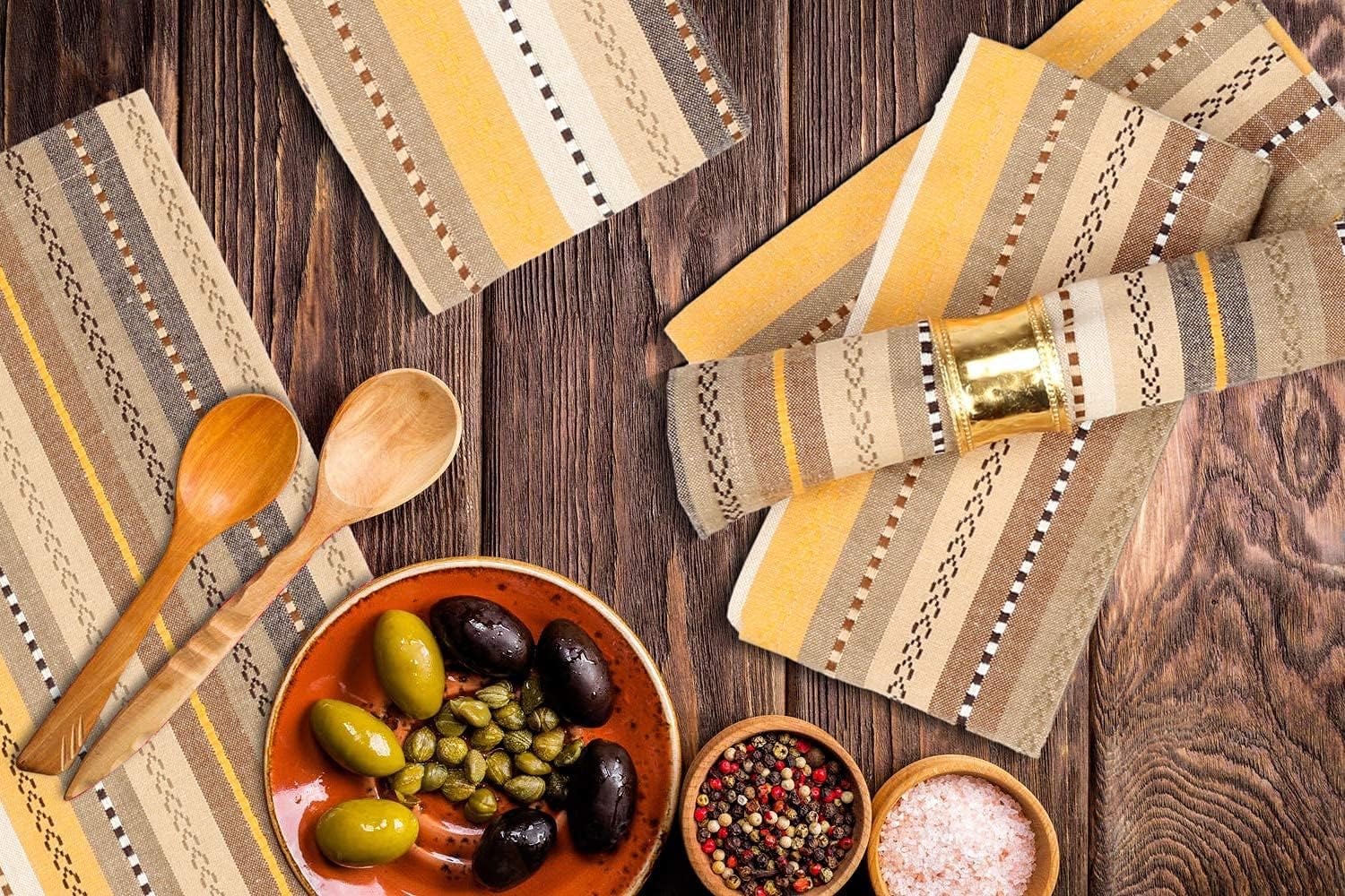Goroly Home Cloth Napkins, Cotton Napkins, Dinner Napkins, Set of 12, Beige Multi Salsa Stripes, 18x18 Inches image 4