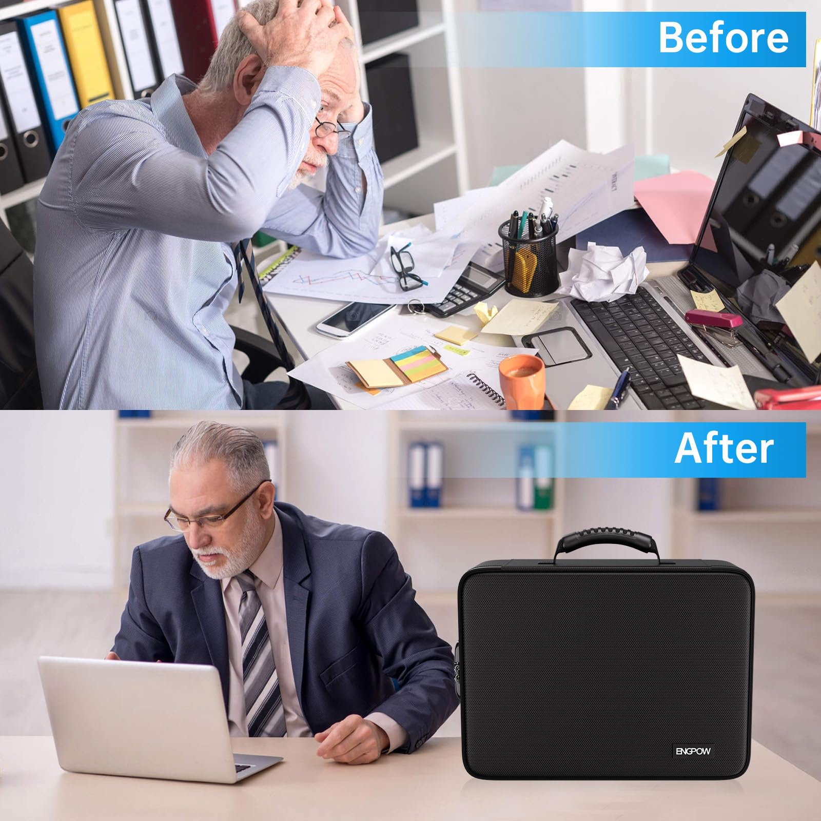 ENGPOW Porte-documents ignifuge avec 7 compartiments pour documents importants | 5200℉ - Classeur A4 - Organiseur - Boîte de rangement - Porte-documents portable - Pour la maison et le bureau - Serrure