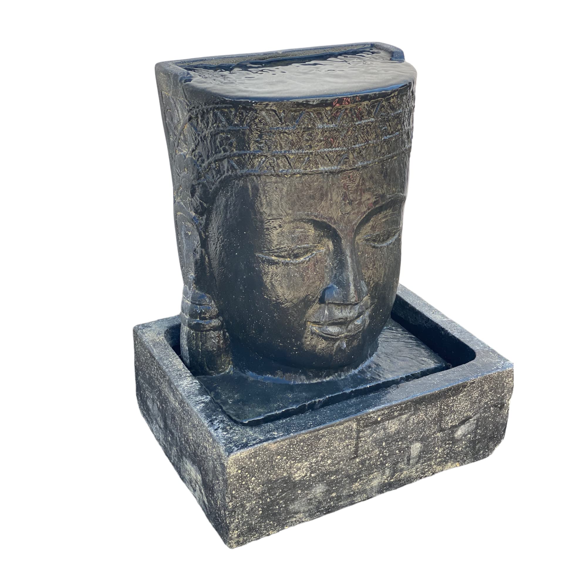 Khmer Head - Fuente de agua (60 x 45 x 40 cm), diseño de cascada de Buda