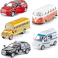 KIDAMI Die-Cast Metal Toy Cars Set of 5 Pull Back with Openable Doors - Durable Gift for Kids Toddlers Boys Girls Birthday