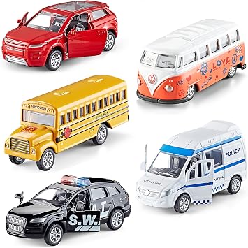 KIDAMI Die Cast Metal Toy Cars Open Doors, Pull Back Cars, 5 Pack, Official