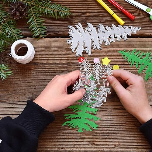 Miniatura 5 de Patelai 17 troqueles de corte de árbol de Navidad, troqueles de plantas para hacer tarjetas, plantillas de álbumes de recortes de Navidad de Acción