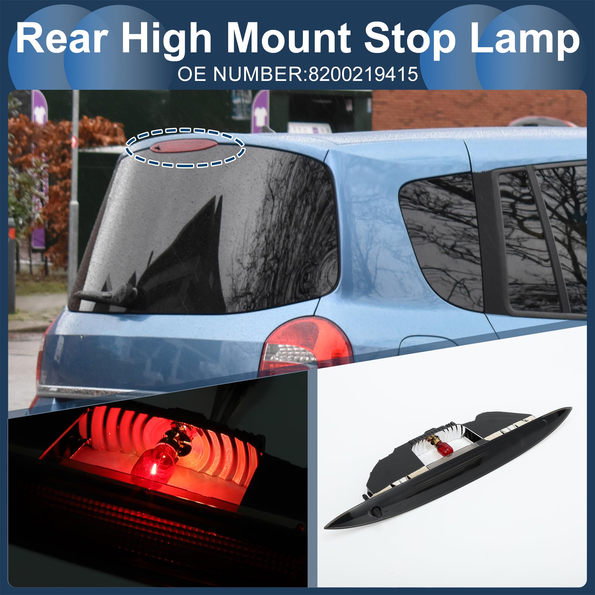 Luce di Stop a LED Compatibile per Renault Modus 2004-2012, Alloggiamento Nero in Plastica Impermeabile 3° Luce di Stop Montata in Alto al Centro Posteriore