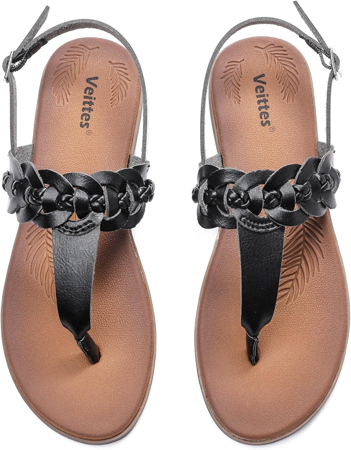 Veittes Women's Casual Flat Slide Sandals - Comfortable Slip-On with Ankle Strap,Round Open Toe lightweight Summer Beach Thong Sandals.