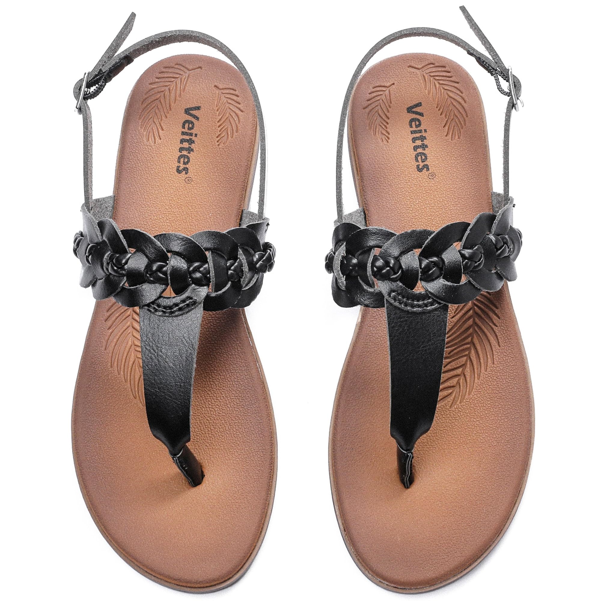 Veittes Women's Casual Flat Slide Sandals - Comfortable Slip-On with Ankle Strap,Round Open Toe lightweight Summer Beach Thong Sandals.