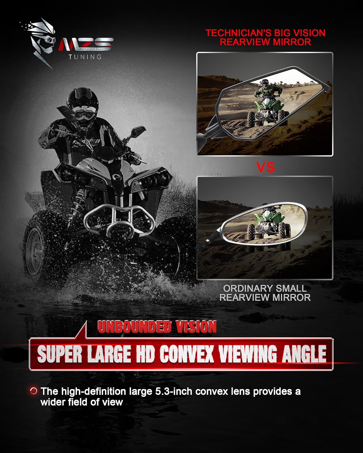 MZS Motorcycle Mirrors, ATV Mirrors with CNC Mount Clamp, Universal 8mm 10mm Folding Handlebar Rear View Mirror fit Motorbike Street Dirt Adventure Electric Bike Ebike Scooter Quad