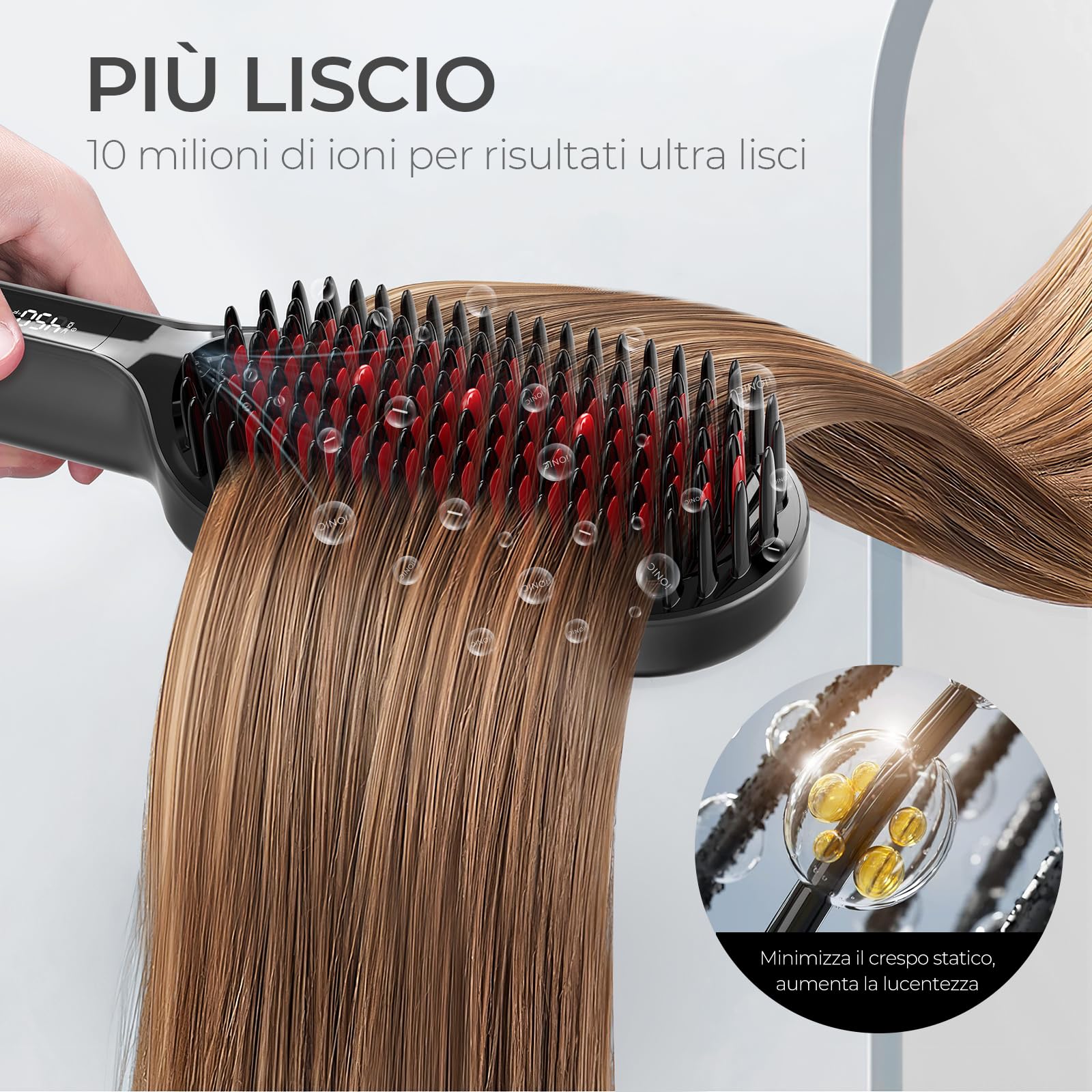 TYMO Spazzola Lisciante Capelli, Ionic Plus Piastra per Capelli Professionale,Styling Rapido,16 Temperature,80-230℃, Display LCD, Doppia Tensione, Riscaldamento Rapido, Antiscottatura, Anticrespo
