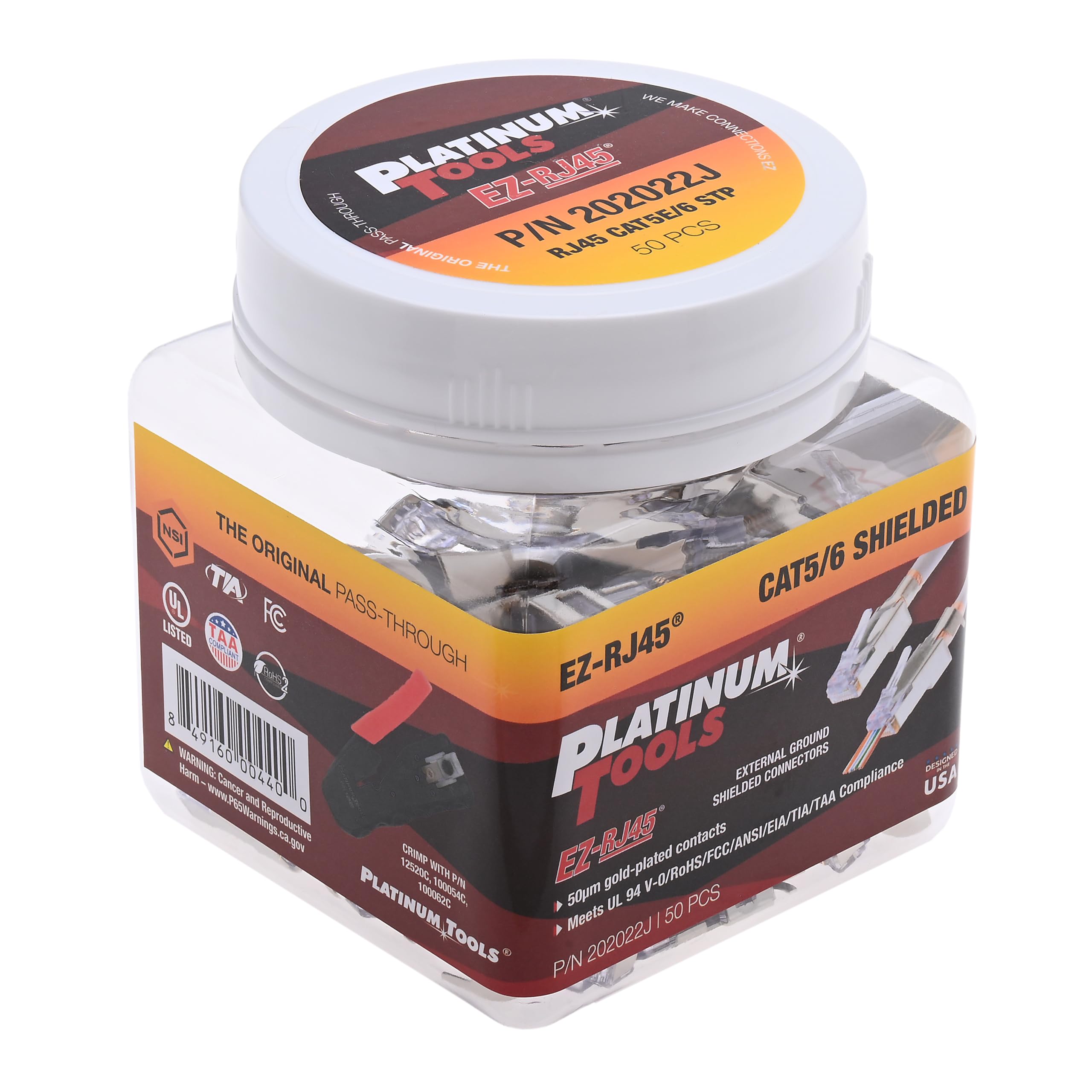Las herramientas Platinum 202022J EZ-RJ45 apantallado CAT5e/6 Conector de tierra externa, 50-Pack