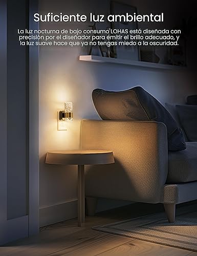 Miniatura 2 de L LOHAS LED - Paquete de 2 luces nocturnas regulables para enchufar a la pared, de acrílico, brillo ajustable de 0 a 100 lúmenes, de 3000 K, con