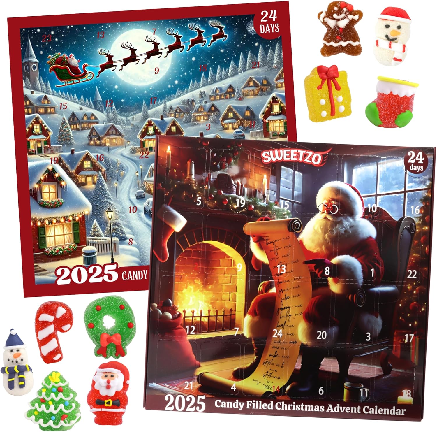 2025 Christmas Candy Advent Calendar Traditional Set, Assorted Gummy Candies Inside, 24 Day Holiday Countdown, 10.16 Ounces (Pack of 2)