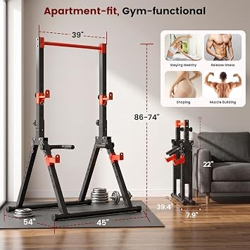 DlandHome Foldable Power Tower Pull Up Bar Dip Station,Triangular Legs