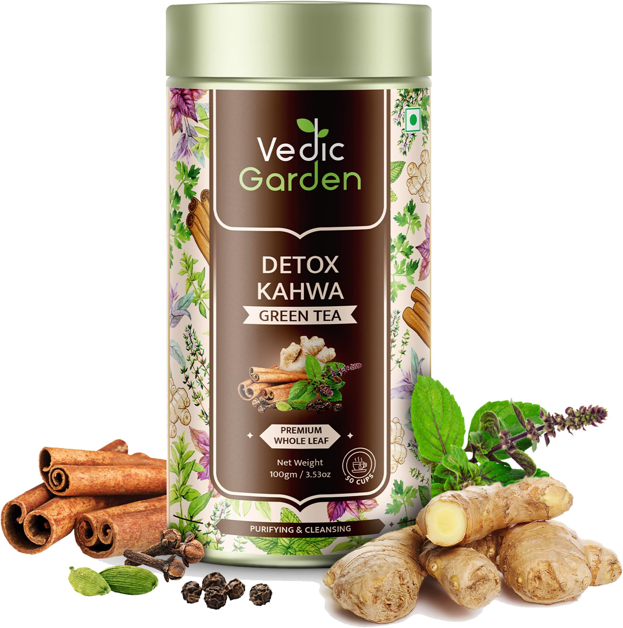 Vedic Detox Kahwa Green TeaGarden Detox Kahwa Green Tea 100g | Whole Leaf Green Tea for Immunity Boost & Glowing Skin | Antioxidant-Rich Herbal Tea | Natural Detox | Cold & Cough Relief
