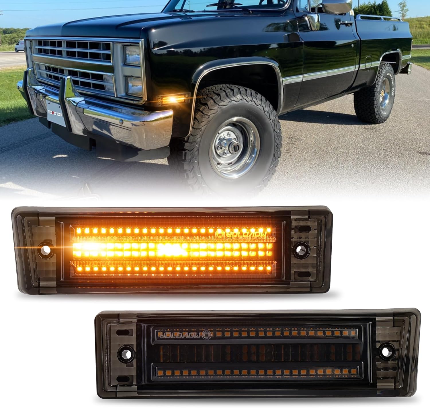 MOVOTOR Led Side Marker Lights 500% Bright Smoked Lens Fender Side Marker Compatible with 1981-1991 Chevy C10 C20 C30 GMC C1500 C2500 Suburban Blazer Jimmy